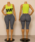 Neon tank and polka dot capri set